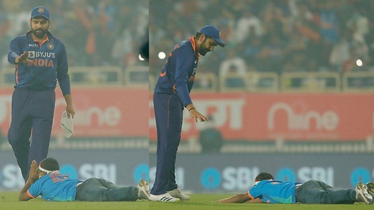 IND vs NZ : सिक्योरिटी और बायो-बबल तोड़ते हुए रोहित शर्मा के पैर छूने मैदान में पहुंचा फैन, वीडियो हुआ वायरल