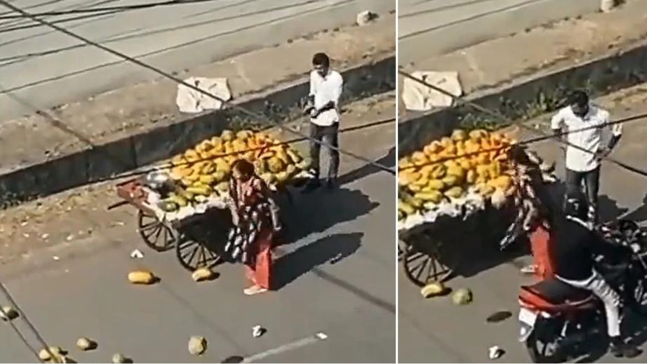 Viral Video : फलवाले का ठेला कार से टकराया तो महिला ने किया बवाल, सड़क पर फेंकने लगी फल