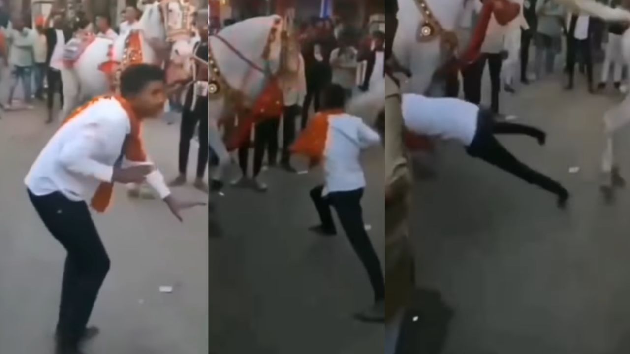 Video: घोड़े के मदमस्त डांस के बीच युवक ने की दखलंदाजी, तो नाराज घोड़े ने मारी लात