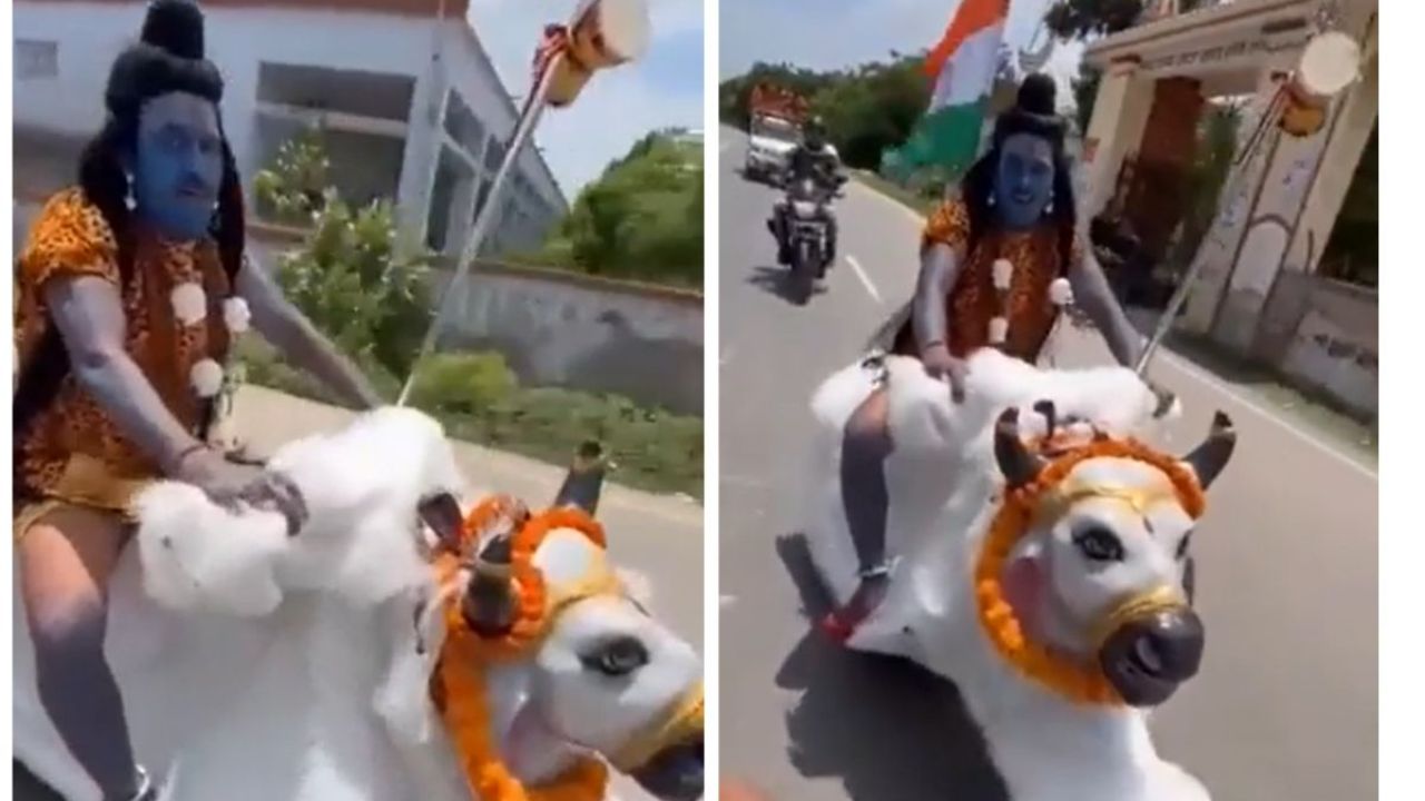 Video: भक्त खुद बना भगवान शंकर तो बाइक को बना दिया नंदी, Selfie लेने वालों की लगी भीड़