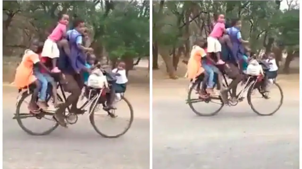 साइकिल पर 9 बच्चों को बिठाकर ले जाते शख्स का Video हुआ Viral, तो भड़क उठे नेटिजंस