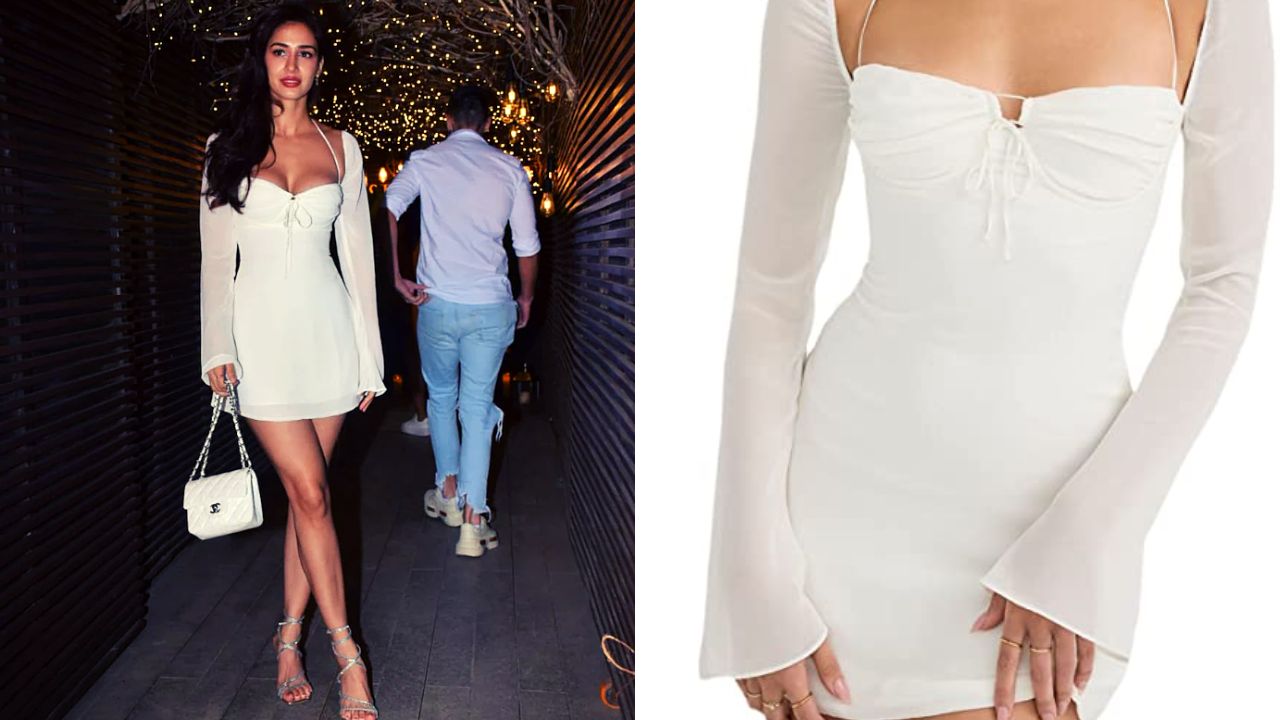Buy Disha Patani’s low cut halter neck white dress at a pocket friendly price from Amazon