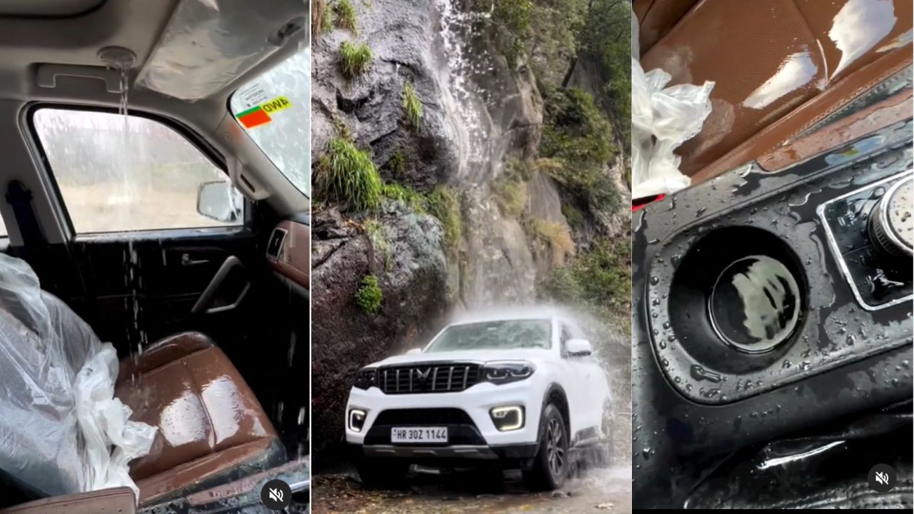 Waterfall Water Enters Mahindra Scorpio N Sunroof Video Viral On Social