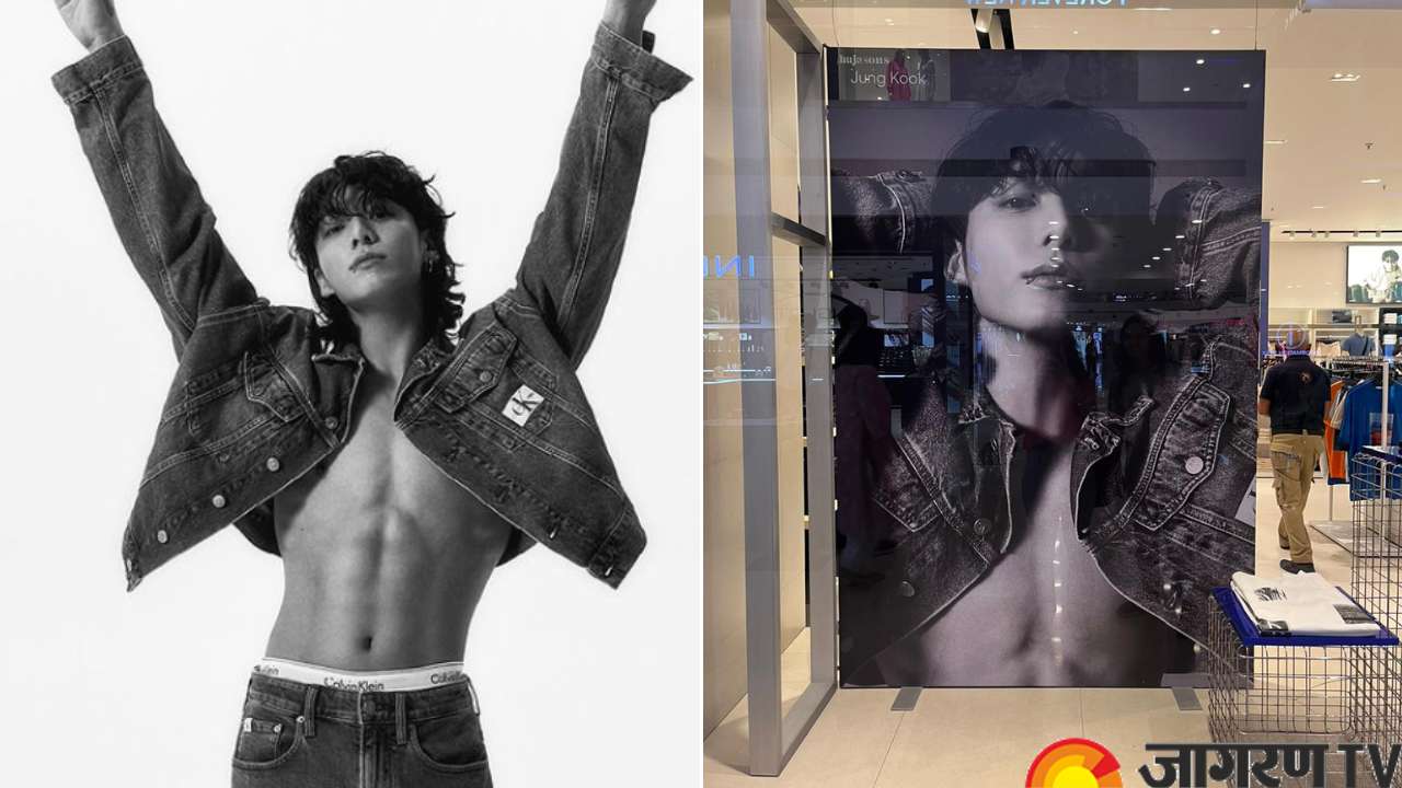 BTS Jungkook as the brand ambassador of Calvin Klein, advertisements  displayed at DLF Mall India