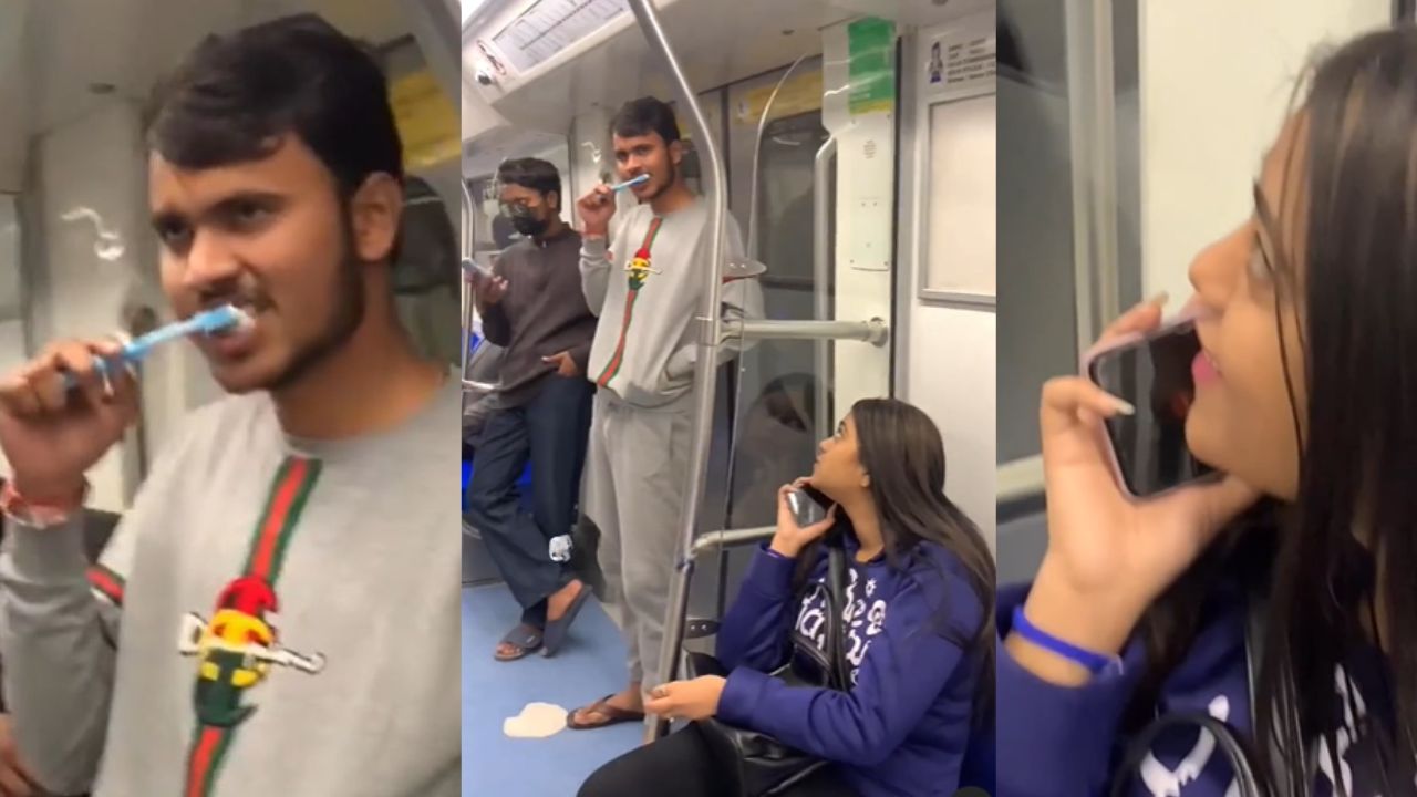 Viral Video: दिल्ली मेट्रो के अंदर ब्रश करते लड़के की वीडियो ने मचाया तहलका, तो लड़की का रिएक्शन हुआ वायरल