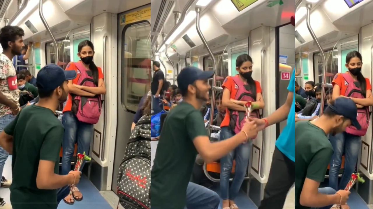 Viral Video: दिल्ली मेट्रो के अंदर लड़के ने किया अपने प्यार का ऐसा अनोखा इजहार, पास खड़ी लड़की के उड़ गए होश