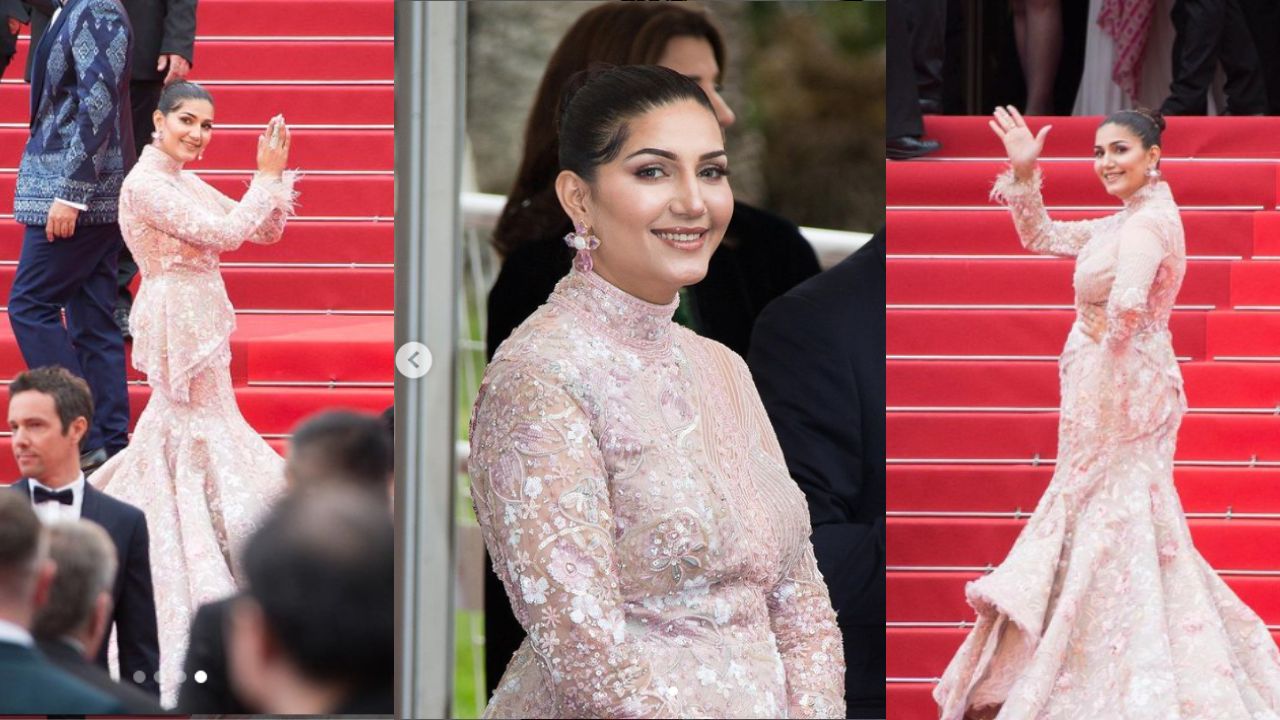 Sapna Choudhary in Cannes 2023: कांस फेस्टिवल में पहुंची सपना चौधरी, पहना 30 किलो का गाउन