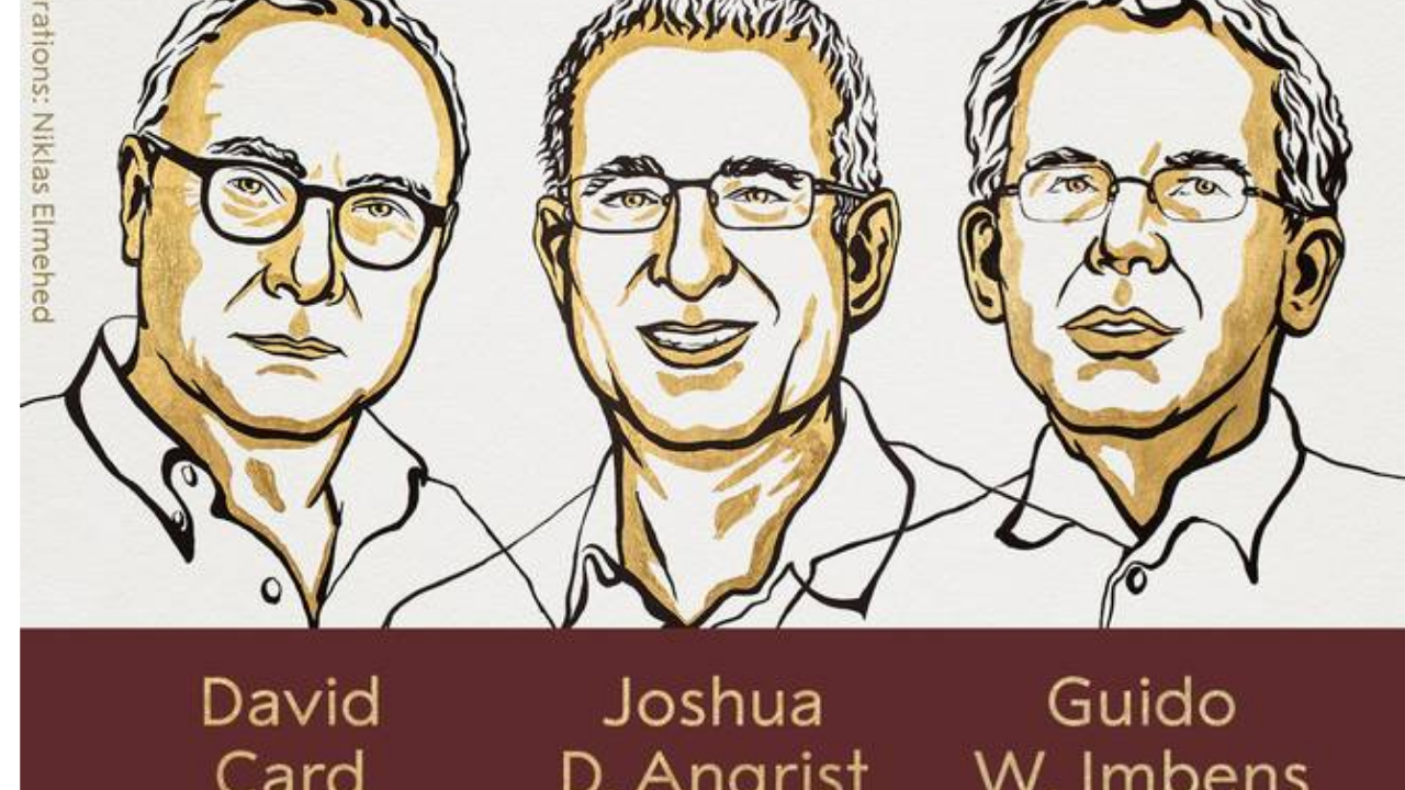 David Card, Joshua Angrist, and Guido Imbens awarded the Nobel Prize in Economics.