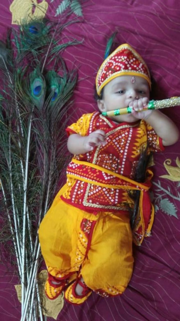 Raj Fancy Dresses Krishna Dress for Kids, Baby Krishna Dress for Janmashtami  with Krishna Mukut, Peacock